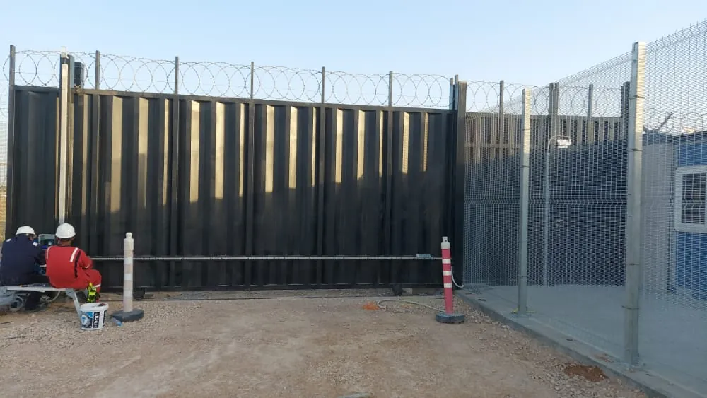 A heavy-duty sliding gate installed on site