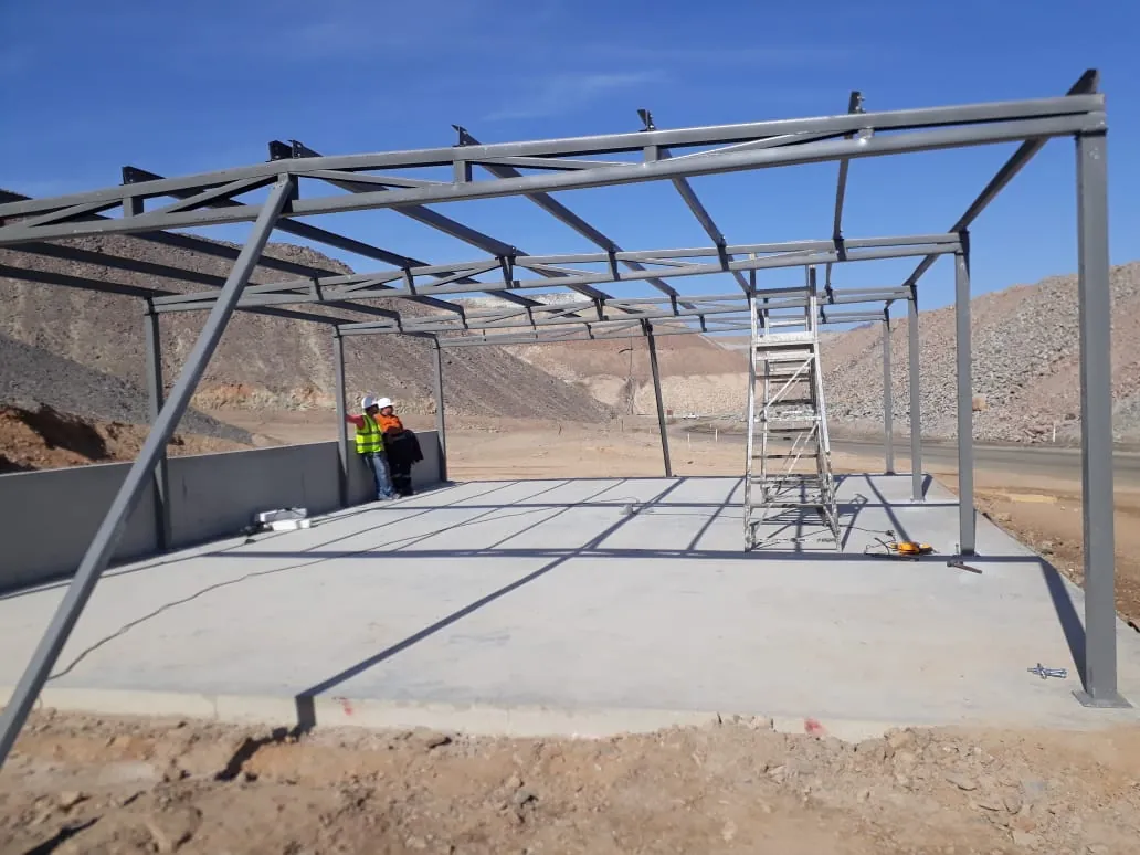 A steel frame erected on site