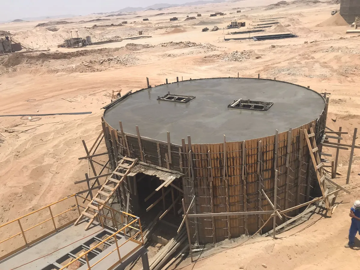 A reinforced concrete tank foundation under construction