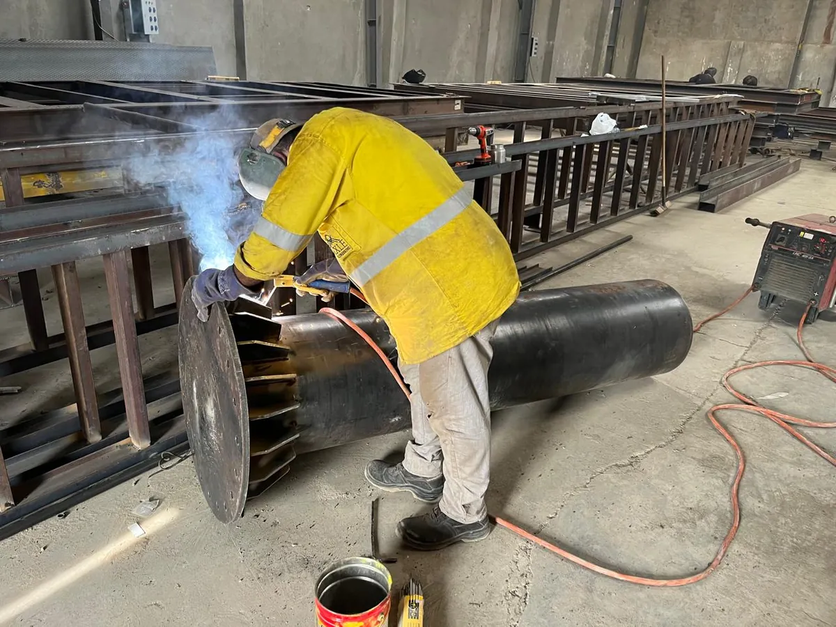Welding a fabricated steel section in the Axle workshop